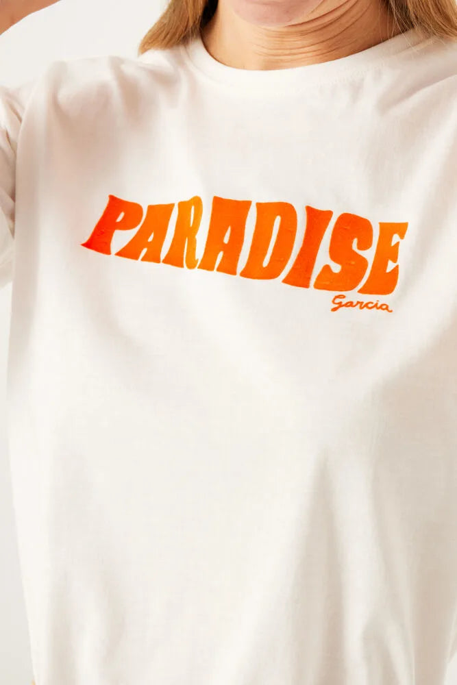 Garcia T-shirt - Paradise T-shirt i Off White-Orange