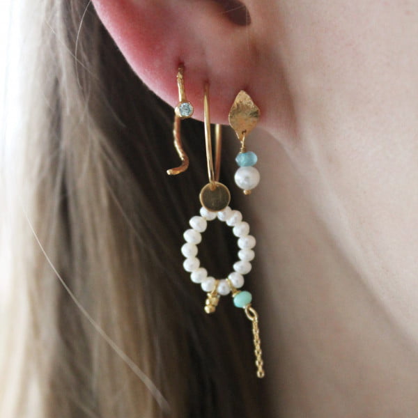 Stine A - Heavenly Perle Drøm Ørering Green Stone Chain i Guld