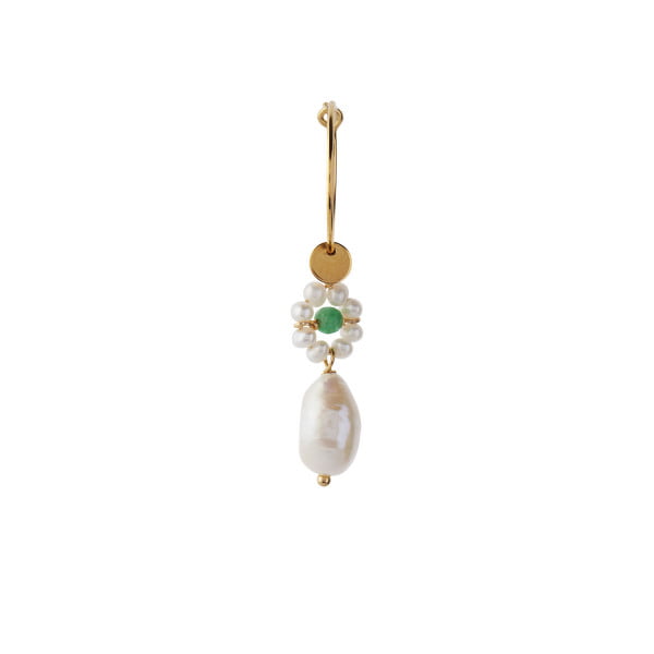 Stine A - Heavenly Flower Pearl Ørering Grøn Sten og Perle i Guld