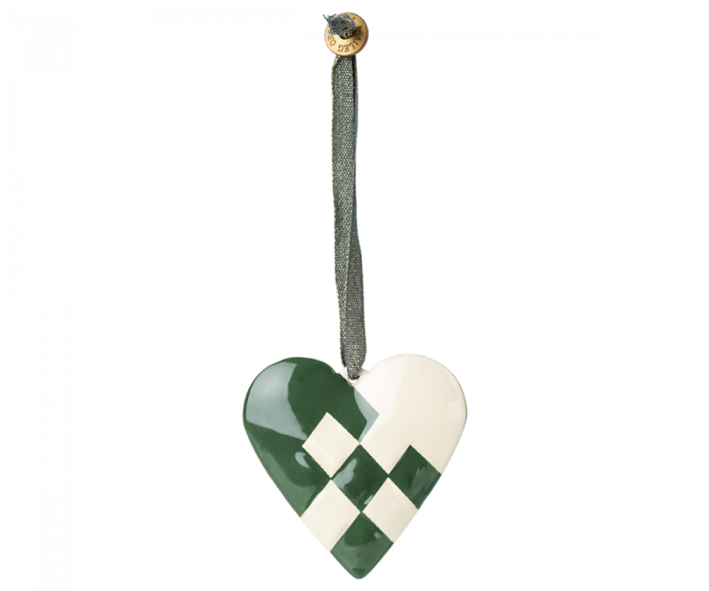 Maileg - Metal Ornament Flettet Hjerte i Dark Green
