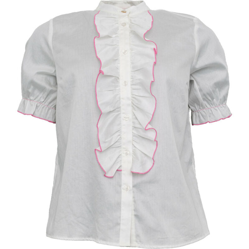 Costamani - Poplin Frill Skjorte i Hvid/Pink