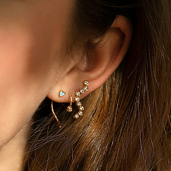 Stine A Ørestik - 1181 Petit Love Heart Guld Ørestik i Light Blue
